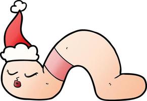cartone animato sfumato di un verme che indossa il cappello di Babbo Natale vettore