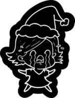 icona del fumetto di una donna che piange indossando il cappello di Babbo Natale vettore