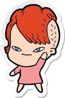 adesivo di una ragazza carina cartone animato con taglio di capelli hipster vettore