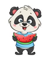 panda carino che mangia anguria vettore