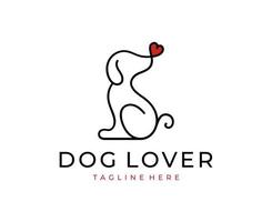 logo dell'amore del cane con il modello vettoriale del disegno del logo della linea del cane del cuore