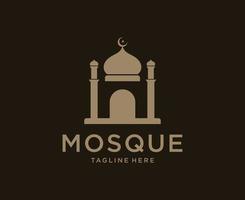 modello di logo islamico, modello di progettazione del logo del palazzo della cupola islamica del nastro. torre d'oro di lusso, cupola, idee per il logo della moschea vettore