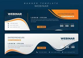 modello di banner orizzontale con forma blu e gialla ondeggiante per il design dell'invito al webinar vettore