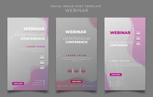 modello di social media con sfondo grigio e viola per invito a webinar o design pubblicitario vettore