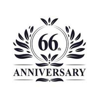 Celebrazione del 66° anniversario, lussuoso logo dell'anniversario di 66 anni. vettore