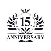 Celebrazione del 15° anniversario, lussuoso logo per 15 anni. vettore