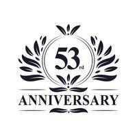 Celebrazione del 53° anniversario, lussuoso logo dell'anniversario di 53 anni. vettore