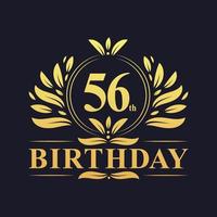 logo di lusso per il 56° compleanno, celebrazione di 56 anni. vettore