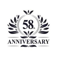 Celebrazione del 58° anniversario, lussuoso logo dell'anniversario di 58 anni. vettore