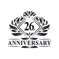 Logo dell'anniversario di 26 anni, logo floreale di lusso per il 26° anniversario. vettore