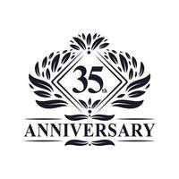 Logo dell'anniversario di 35 anni, logo floreale di lusso per il 35° anniversario. vettore