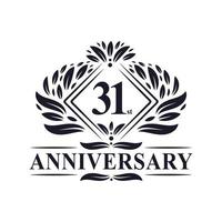 Logo dell'anniversario di 31 anni, logo floreale di lusso per il 31° anniversario. vettore