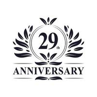 Celebrazione del 29° anniversario, lussuoso logo del 29° anniversario. vettore