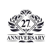 Logo dell'anniversario di 27 anni, logo floreale di lusso per il 27° anniversario. vettore