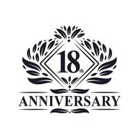 Logo dell'anniversario di 18 anni, logo floreale di lusso del 18° anniversario. vettore
