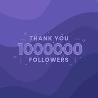 grazie 1000000 follower, modello di biglietto di auguri per i social network. vettore