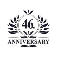 Celebrazione del 46° anniversario, lussuoso logo dell'anniversario di 46 anni. vettore