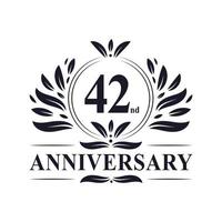 Celebrazione del 42° anniversario, lussuoso logo dell'anniversario di 42 anni. vettore