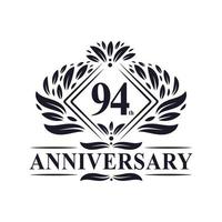 Logo dell'anniversario di 94 anni, logo floreale di lusso per il 94° anniversario. vettore