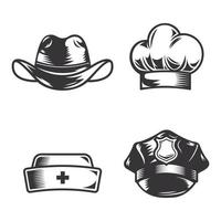 set di cappelli da lavoro per diverse professioni. loghi o icone line art. illustrazione vettoriale. vettore
