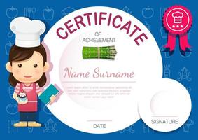 certificato o diploma di cucina chef e ristorante modello vettoriale. vettore