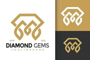 lettera m gemme di diamante elegante logo moderno design modello vettoriale