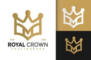 lettera m corona reale elegante logo moderno design modello vettoriale