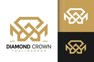 modello vettoriale di lusso con corona di diamanti e logo moderno