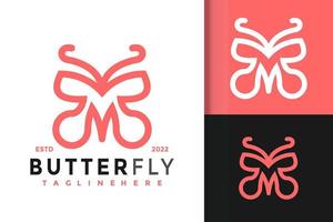lettera m farfalla marchio elegante logo moderno design modello vettoriale