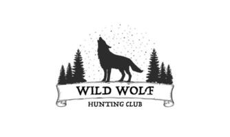 logo lupo selvaggio, distintivo, emblema, modello di progettazione etichetta. illustrazione vettoriale di silhouette di lupo selvatico