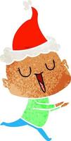 felice retrò cartone animato di un uomo calvo che indossa il cappello di Babbo Natale vettore