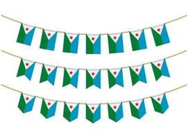 bandiera di Gibuti sulle corde su sfondo bianco. set di bandiere di stamina patriottiche. decorazione bunting della bandiera di Gibuti vettore