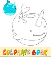 libro da colorare o pagina per bambini. illustrazione vettoriale in bianco e nero di narvalo