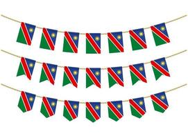 bandiera della Namibia sulle corde su sfondo bianco. set di bandiere di stamina patriottiche. decorazione bunting della bandiera della namibia vettore