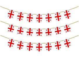 bandiera georgia sulle corde su sfondo bianco. set di bandiere di stamina patriottiche. decorazione bunting della bandiera della georgia vettore