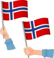 icona della bandiera della Norvegia in mano vettore