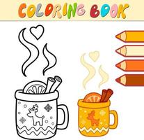 libro da colorare o pagina da colorare per bambini. vettore in bianco e nero della tazza di natale