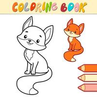 libro da colorare o pagina per bambini. vettore di volpe in bianco e nero