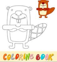 libro da colorare o pagina per bambini. illustrazione vettoriale in bianco e nero di castoro