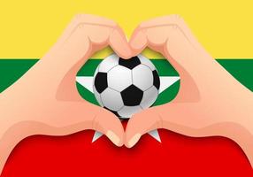 pallone da calcio del Myanmar e forma del cuore della mano vettore