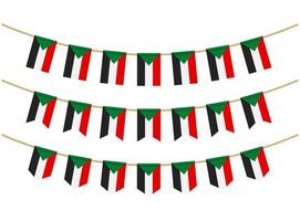 bandiera del sudan alle corde su sfondo bianco. set di bandiere di stamina patriottiche. decorazione pavese della bandiera del sudan vettore