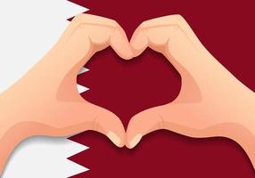 bandiera del qatar e mano a forma di cuore vettore