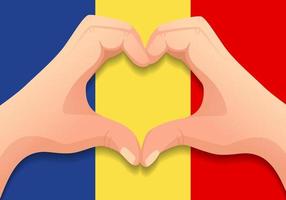 bandiera della romania e forma del cuore della mano vettore