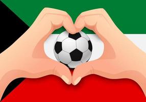 kuwait pallone da calcio e mano a forma di cuore vettore