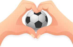 a forma di cuore della mano e pallone da calcio vettore