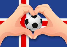Islanda pallone da calcio e mano a forma di cuore vettore