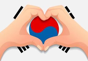 bandiera della corea del sud e forma del cuore della mano vettore