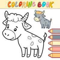 libro da colorare o pagina per bambini. vettore in bianco e nero del toro