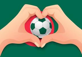 pallone da calcio del Bangladesh e forma del cuore della mano vettore