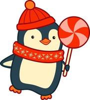 clip art di cartoni animati di natale. illustrazione vettoriale del pinguino di Natale